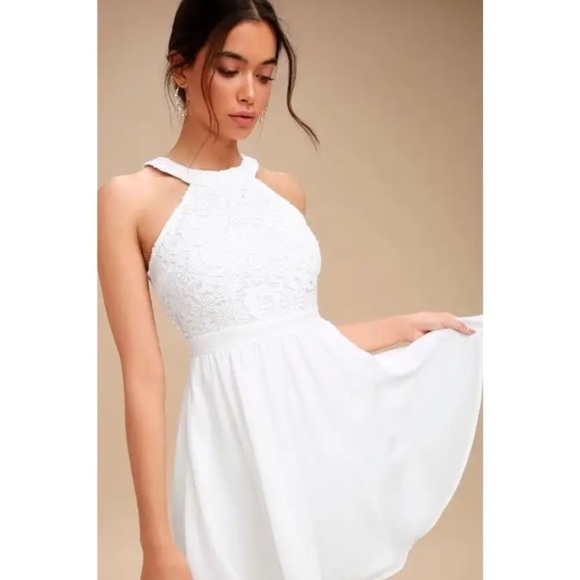Lulu’s Lovers Game Lace Fit & Flare Dress in White Size XS - Picture 1 of 10